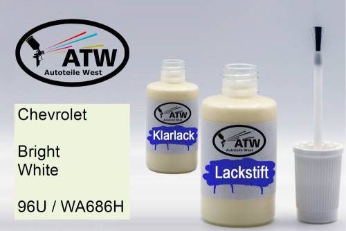 Chevrolet, Bright White, 96U / WA686H: 20ml Lackstift + 20ml Klarlack - Set, von ATW Autoteile West.